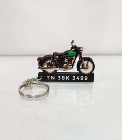 Customized Royal Enfield Classic 350 Redditch Green Colorful Bike Shape Gel Number Plate Keychain