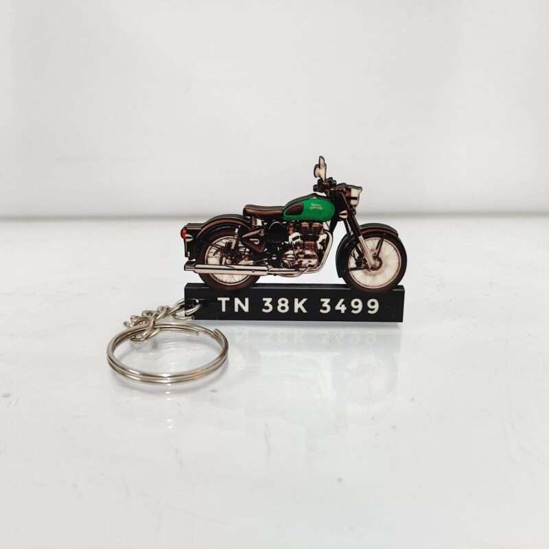 Customized Royal Enfield Classic 350 Redditch Green Colorful Bike Shape Gel Number Plate Keychain