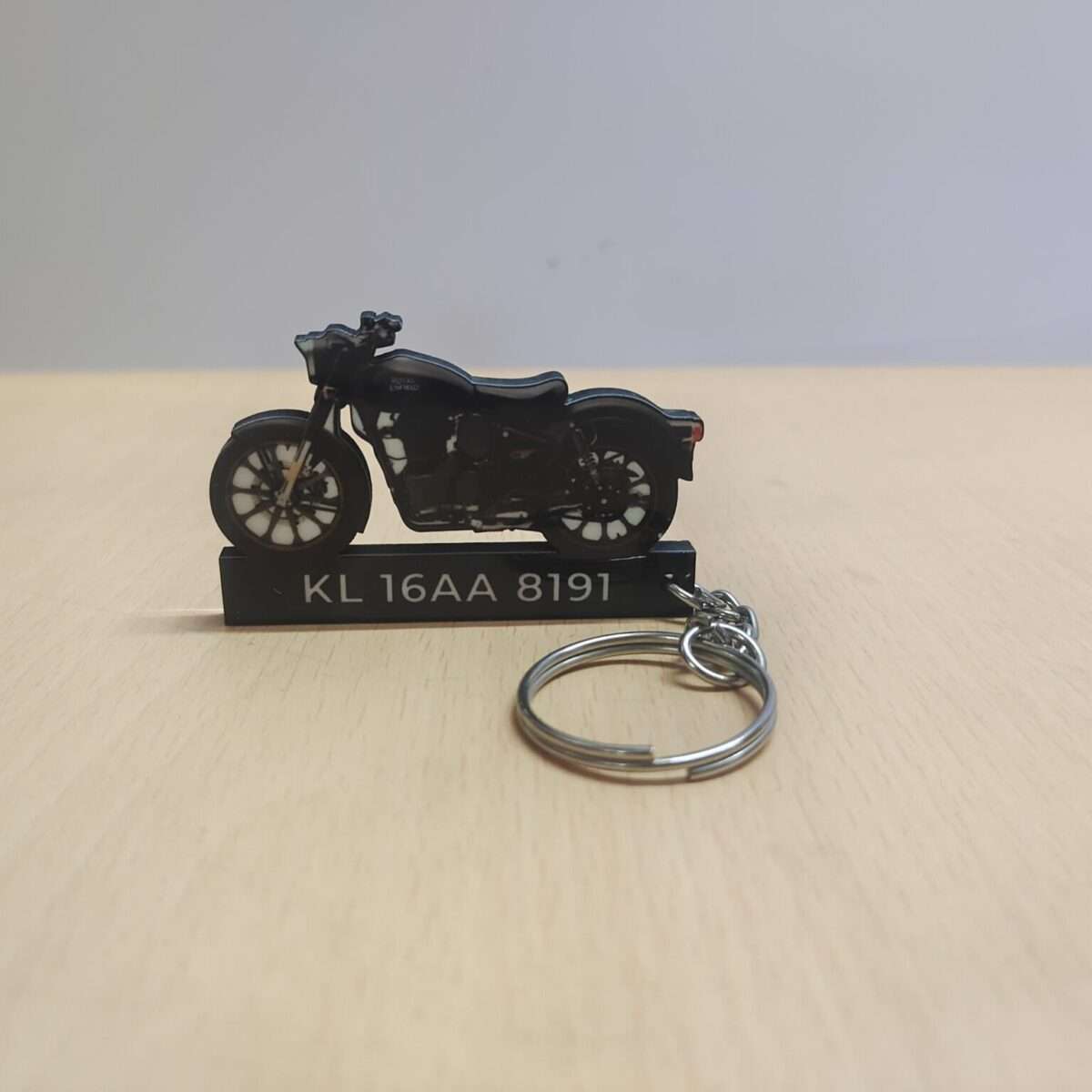 Customized Royal Enfield Classic Reborn 350 Dark Stealth Black Colorful Bike Shape Gel Number Plate Keychain (2)