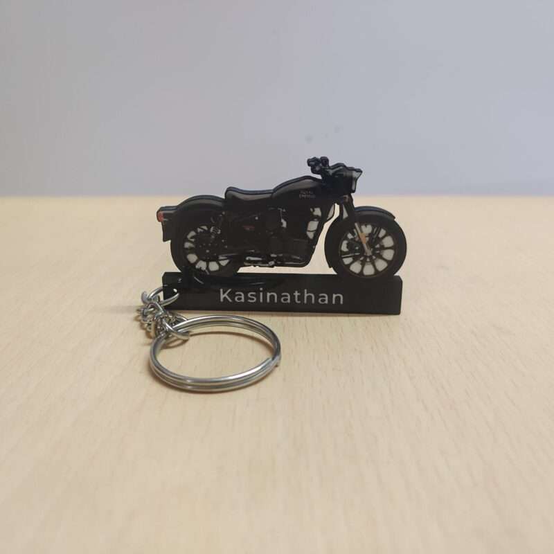 Customized Royal Enfield Classic Reborn 350 Dark Stealth Black Colorful Bike Shape Gel Number Plate Keychain