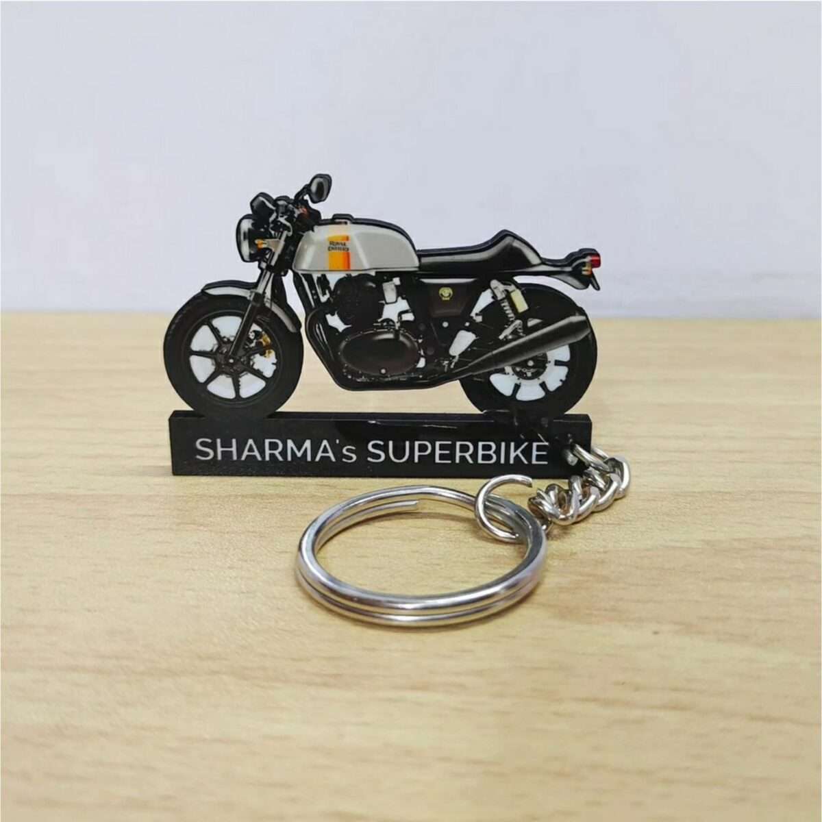 Customized Royal Enfield Continental GT 650 Apex Grey Colorful Bike Shape Gel Number Plate Keychain (2)