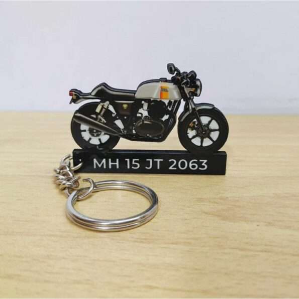 Customized Royal Enfield Continental GT 650 Apex Grey Colorful Bike Shape Gel Number Plate Keychain