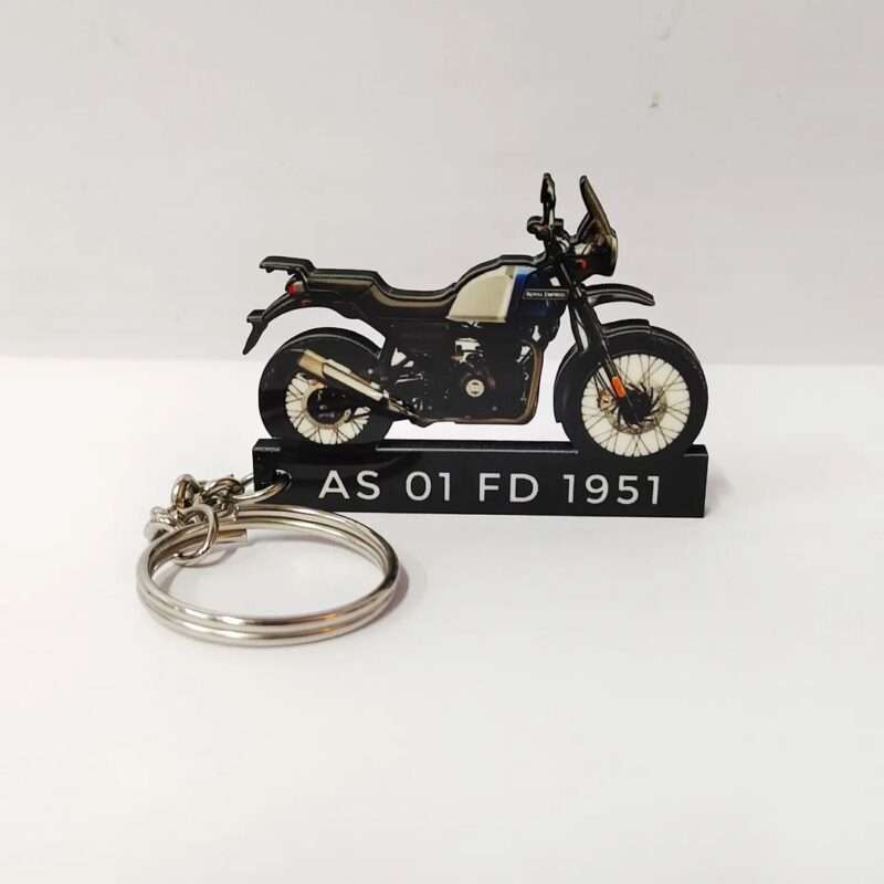 Customized Royal Enfield Himalayan 411 Lake Blue Colorful Bike Shape Gel Number Plate Keychain (1)