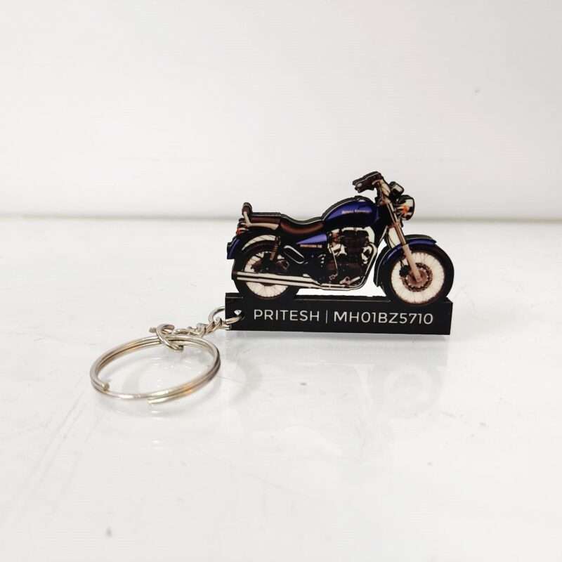 Customized Royal Enfield Thunderbird 350 Marine Colorful Bike Shape Gel Number Plate Keychain