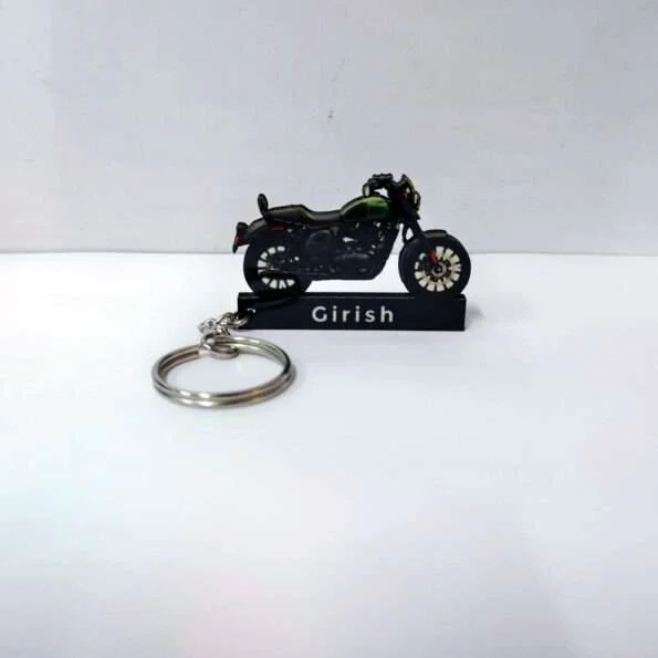 Customized Yezdi Roadster Hunter Green Colorful Bike Shape Gel Number Plate Keychain
