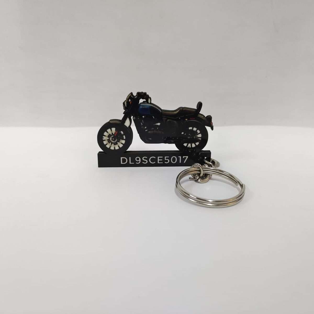 Customized Yezdi Roadster Steel Blue Colorful Bike Shape Gel Number Plate Keychain (2)