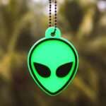 Green Alien Acrylic Car Premium Mirror Hanging