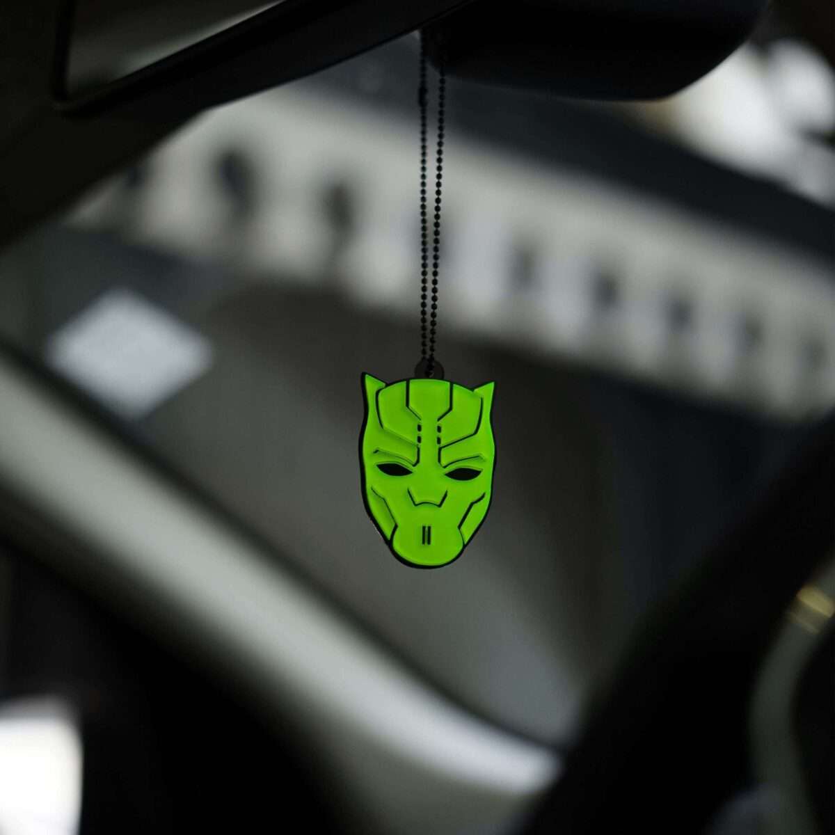 Acrylic Fluorescent Green Black Panther Car Premium Mirror Hanging (2)