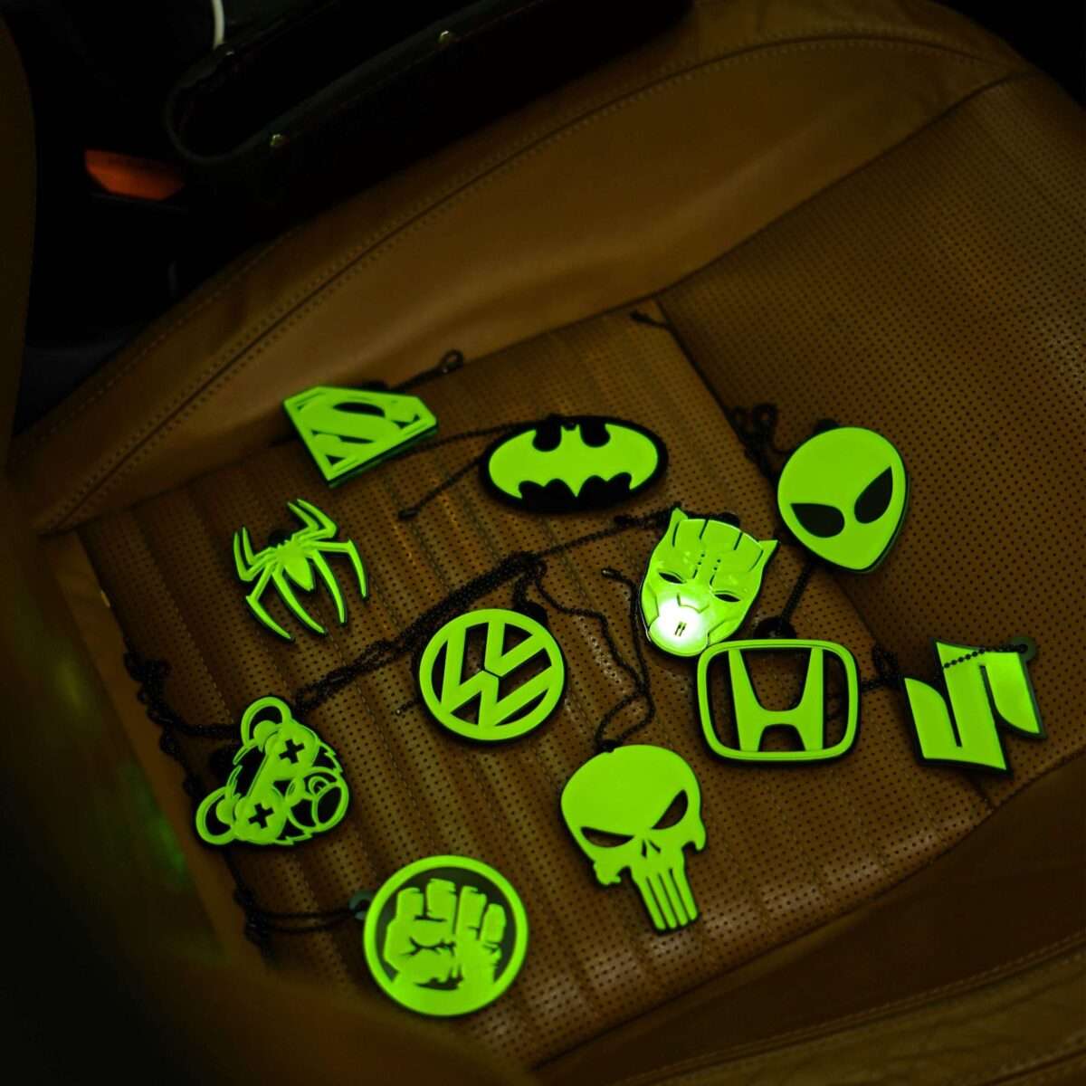 Acrylic Fluorescent Green Black Panther Car Premium Mirror Hanging (3)