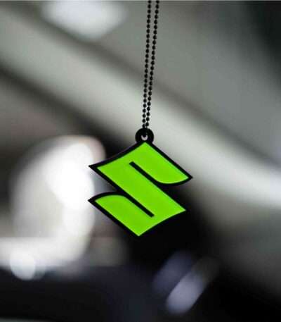 Acrylic Fluorescent Green Maruti Suzuki Logo Car Premium Mirror Hanging