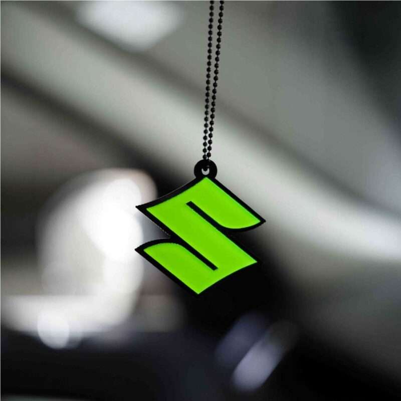 Acrylic Fluorescent Green Maruti Suzuki Logo Car Premium Mirror Hanging
