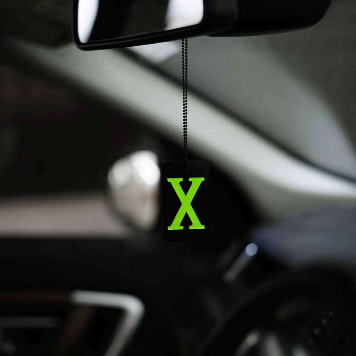 Acrylic Fluorescent Green X Car Premium Mirror Hanging (2)