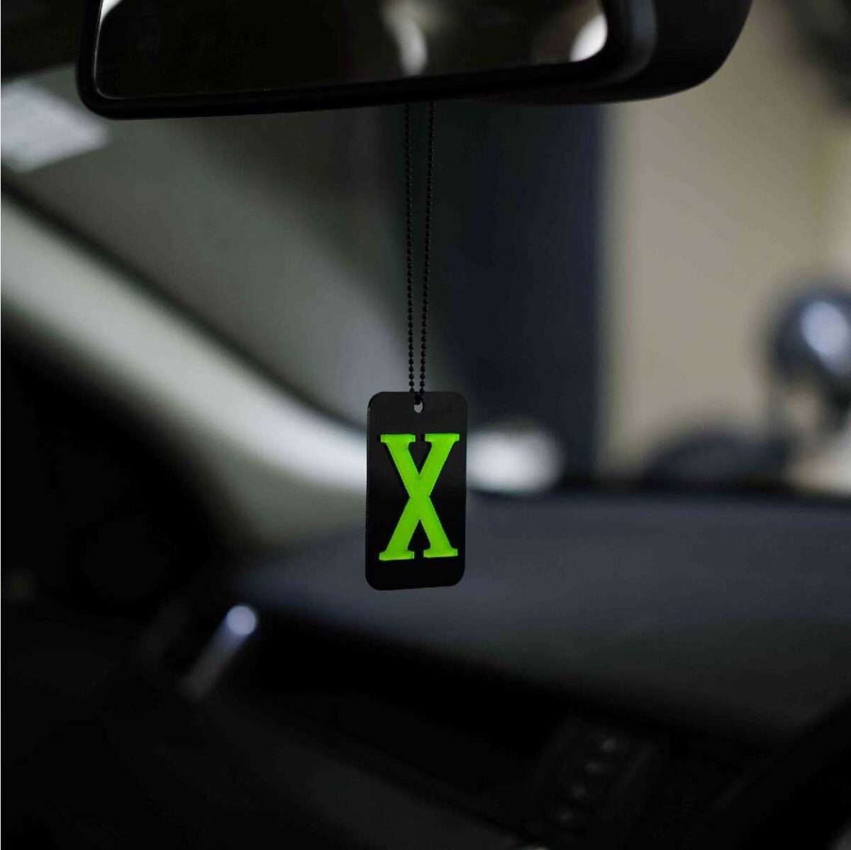 Acrylic Fluorescent Green X Car Premium Mirror Hanging (3)
