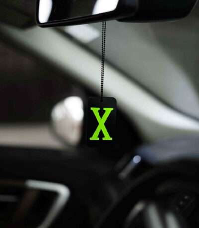 Acrylic Fluorescent Green X Car Premium Mirror Hanging