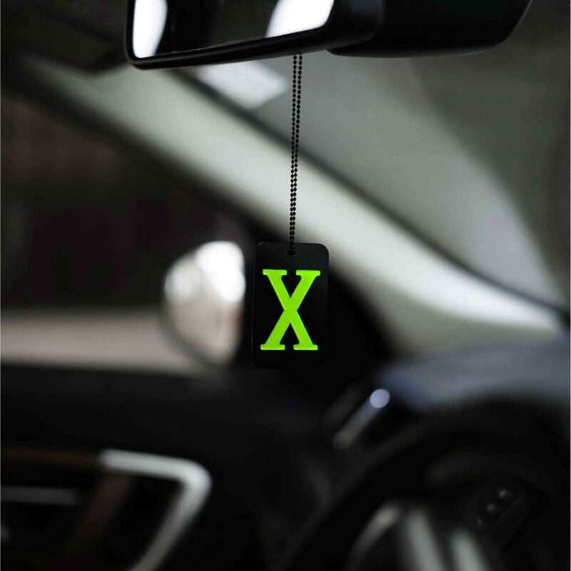 Acrylic Fluorescent Green X Car Premium Mirror Hanging