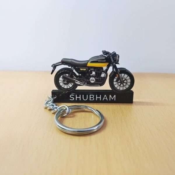 Customized Honda CB350RS Black With Pearl Sports Yellow Colorful Bike Shape Gel Number Plate Keychain