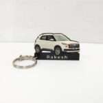 Customized Hyundai Venue Polar White Colorful Car Shape Gel Number Plate Keychain
