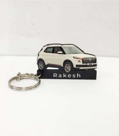 Customized Hyundai Venue Polar White Colorful Car Shape Gel Number Plate Keychain