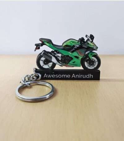 Customized Kawasaki Ninja 400 Lime Green Colorful Bike Shape Gel Number Plate Keychain