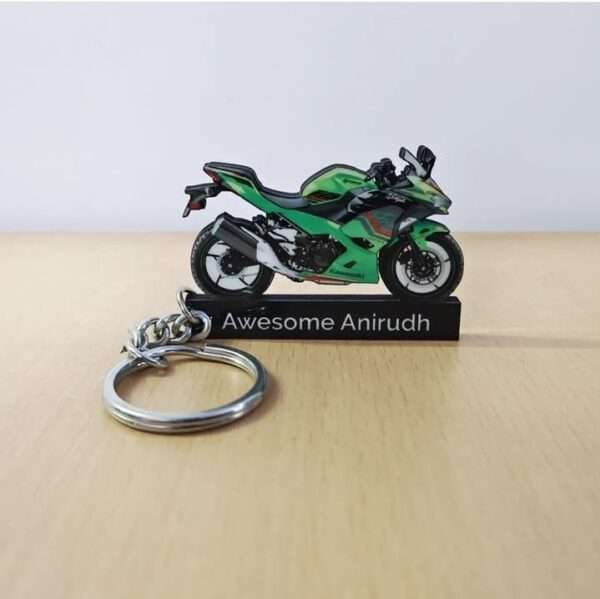 Customized Kawasaki Ninja 400 Lime Green Colorful Bike Shape Gel Number Plate Keychain