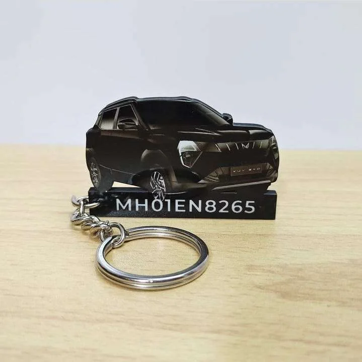 Customized Mahindra XUV 3XO Stealth Black Colorful Car Shape Gel Number Plate Keychain