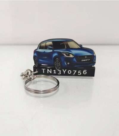 Customized Maruti Suzuki Swift Pearl Metallic Midnight Blue Colorful Car Shape Gel Number Plate Keychain