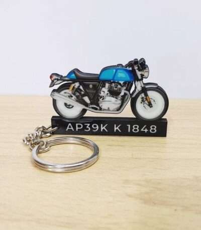 Customized Royal Enfield Continental GT 650 Twins Ventura Blue Colorful Bike Shape Gel Number Plate Keychain
