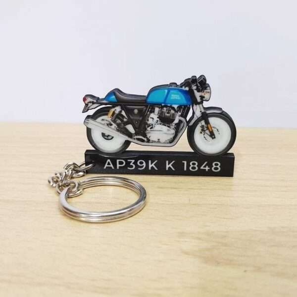 Customized Royal Enfield Continental GT 650 Twins Ventura Blue Colorful Bike Shape Gel Number Plate Keychain