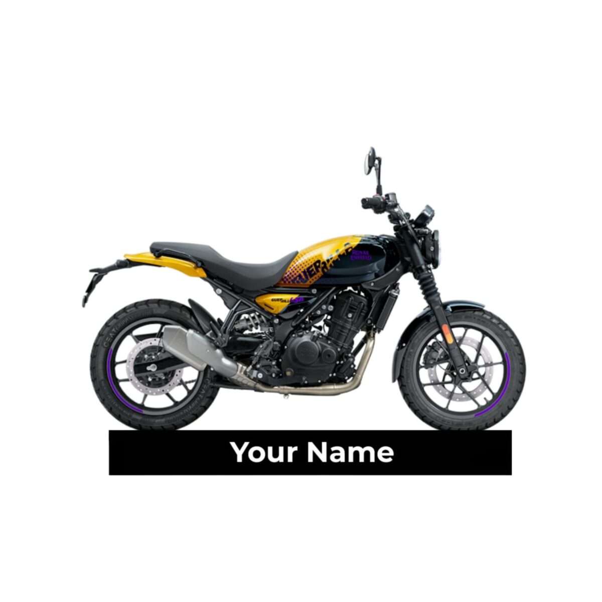 Customized Royal Enfield Guerrilla 450 Yellow Ribbon Colorful Bike Shape Gel Number Plate Keychain
