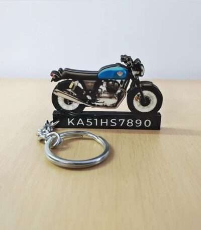 Customized Royal Enfield Interceptor 650 Ventura Blue Colorful Bike Shape Gel Number Plate Keychain