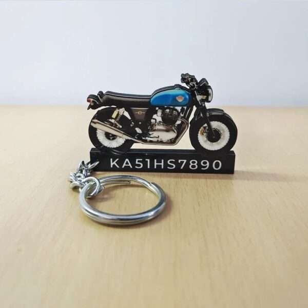 Customized Royal Enfield Interceptor 650 Ventura Blue Colorful Bike Shape Gel Number Plate Keychain