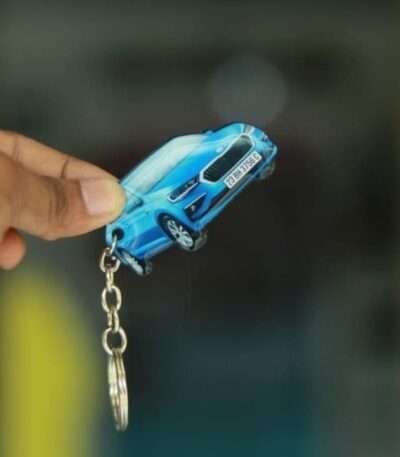 Customized Skoda Slavia Crystal Blue Colorful Car Shape Gel Number Plate Keychain