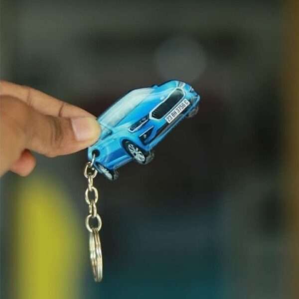Customized Skoda Slavia Crystal Blue Colorful Car Shape Gel Number Plate Keychain