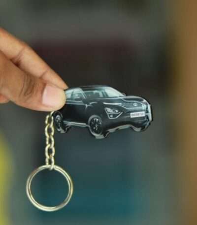 Customized Tata Harrier Dark Oberon Black Colorful Car Shape Gel Number Plate Keychain