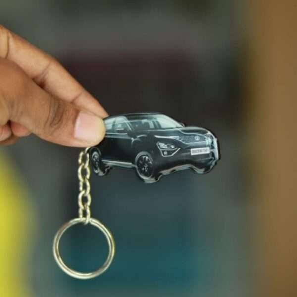 Customized Tata Harrier Dark Oberon Black Colorful Car Shape Gel Number Plate Keychain