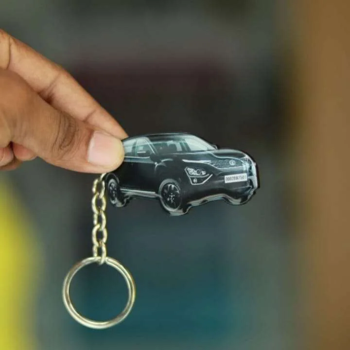 Customized Tata Harrier Dark Oberon Black Colorful Car Shape Gel Number Plate Keychain
