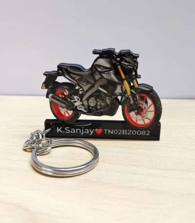 Customized Yamaha MT 15 V2 Metallic Black DLX Colorful Bike Shape Gel Number Plate Keychain