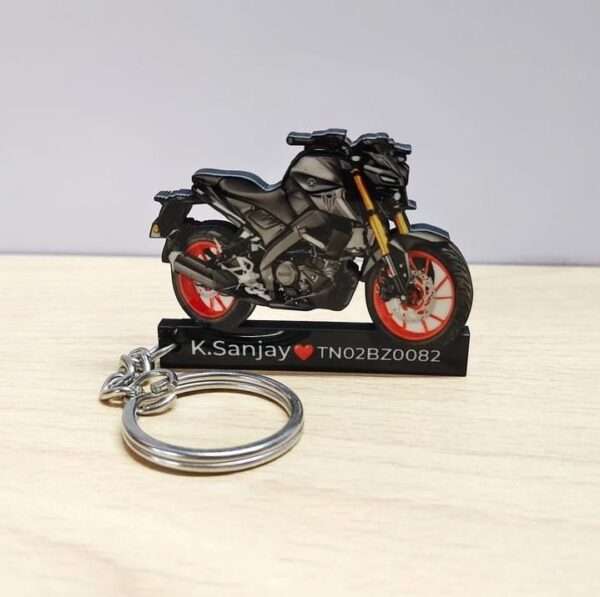 Customized Yamaha MT 15 V2 Metallic Black DLX Colorful Bike Shape Gel Number Plate Keychain