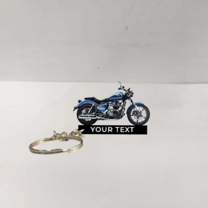 Customized Royal Enfield Super Meteor 650 Astral Blue Colorful Bike Shape Gel Number Plate Keychain