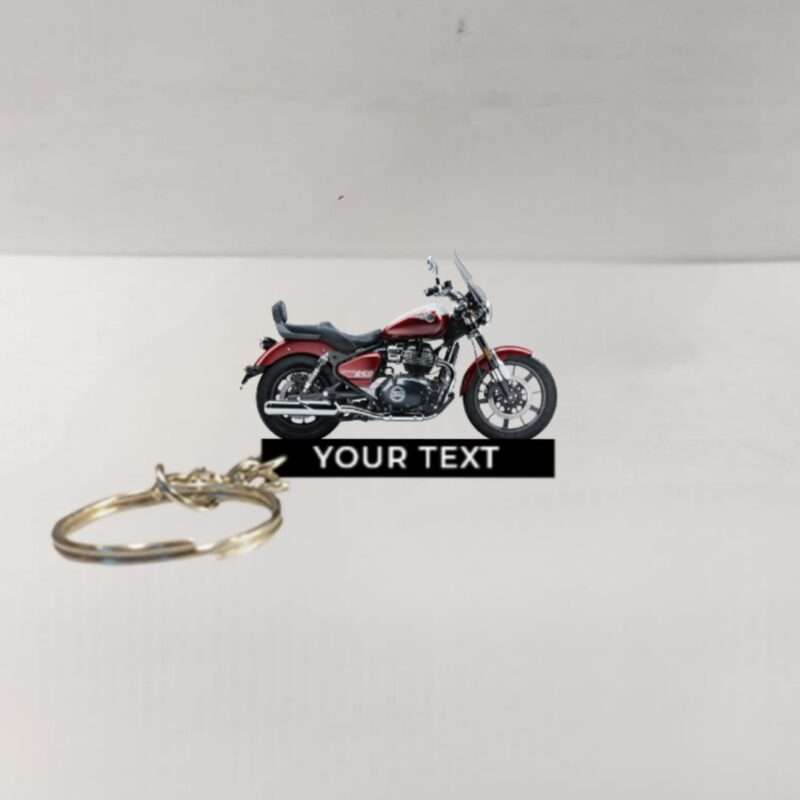 Customized Royal Enfield Super Meteor 650 Celestial Red Colorful Bike Shape Gel Number Plate Keychain