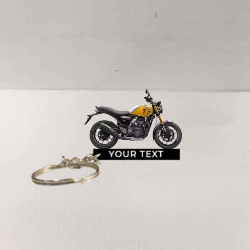 Customized Triumph Speed 400 Racing Yellow Pearl Metallic White Colorful Bike Shape Gel Number Plate Keychain