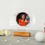 Round Shape Acrylic Frameless UV Printed Photo Frame With Wooden Holder
