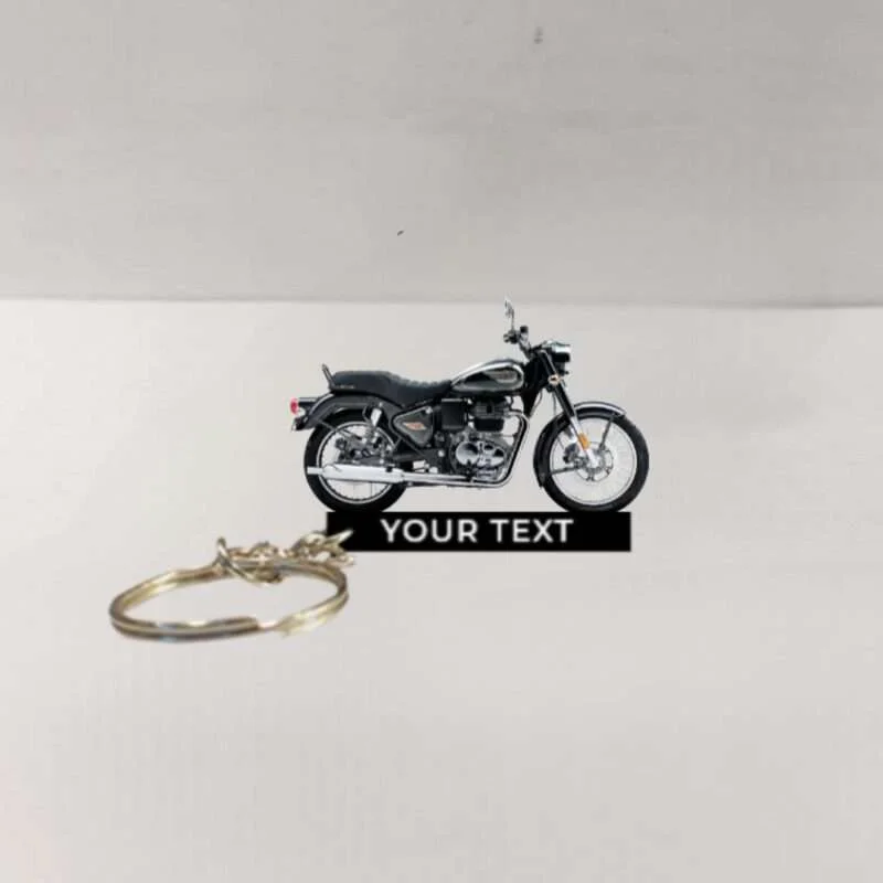 Customized Royal Enfield Bullet 350 Standard Black Colorful Bike Shape Gel Number Plate Keychain