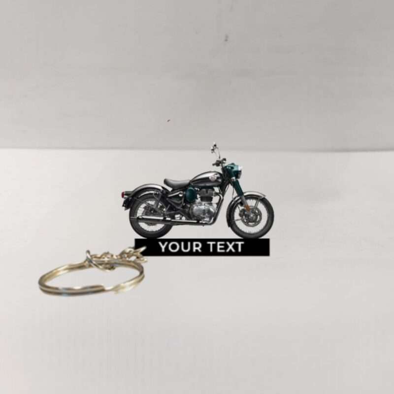 Customized Royal Enfield Classic 350 Emerald Colorful Bike Shape Gel Number Plate Keychain