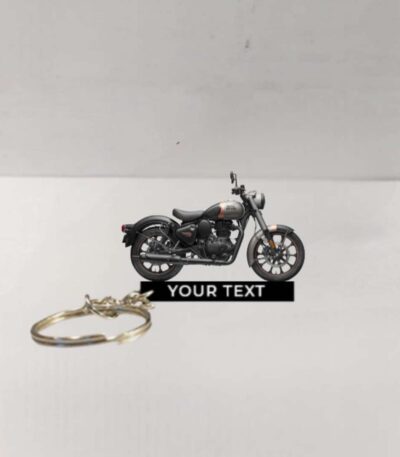 Customized Royal Enfield Classic 350 Gun Grey Colorful Bike Shape Gel Number Plate Keychain