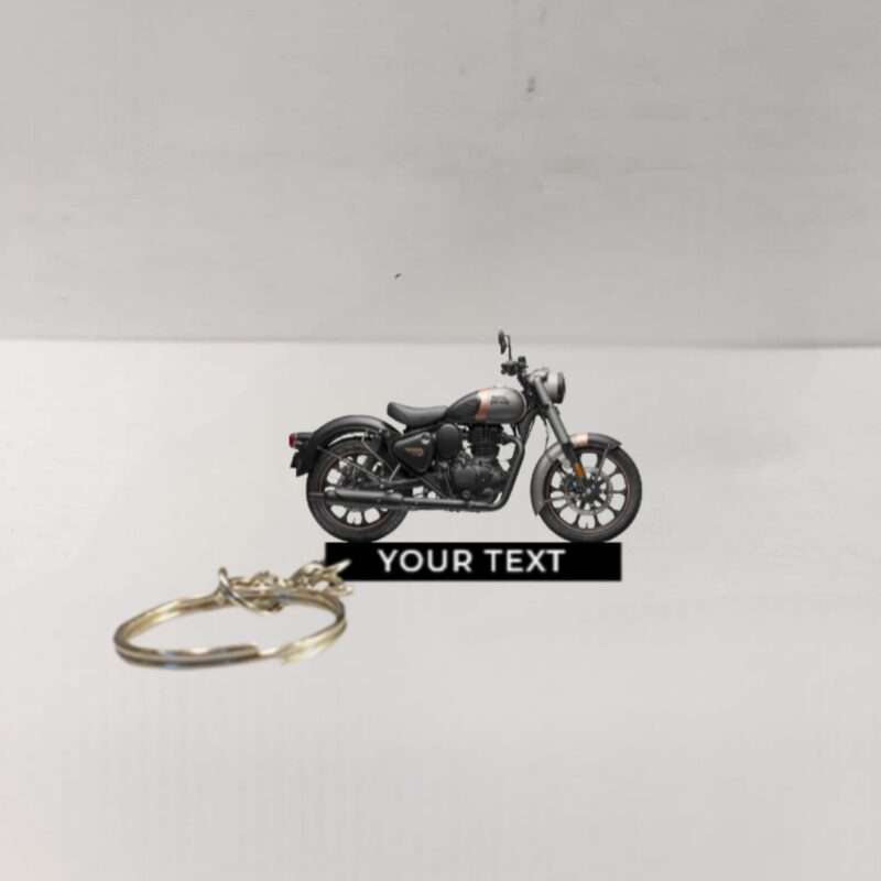 Customized Royal Enfield Classic 350 Gun Grey Colorful Bike Shape Gel Number Plate Keychain