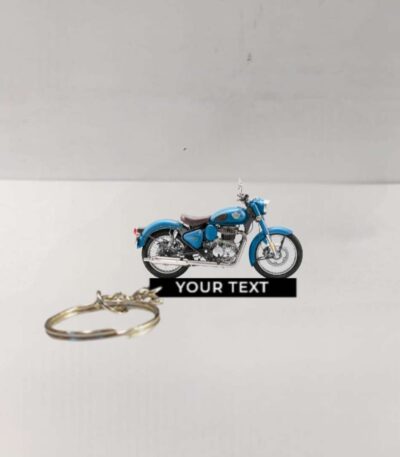 Customized Royal Enfield Classic 350 Jodhpur Blue Colorful Bike Shape Gel Number Plate Keychain