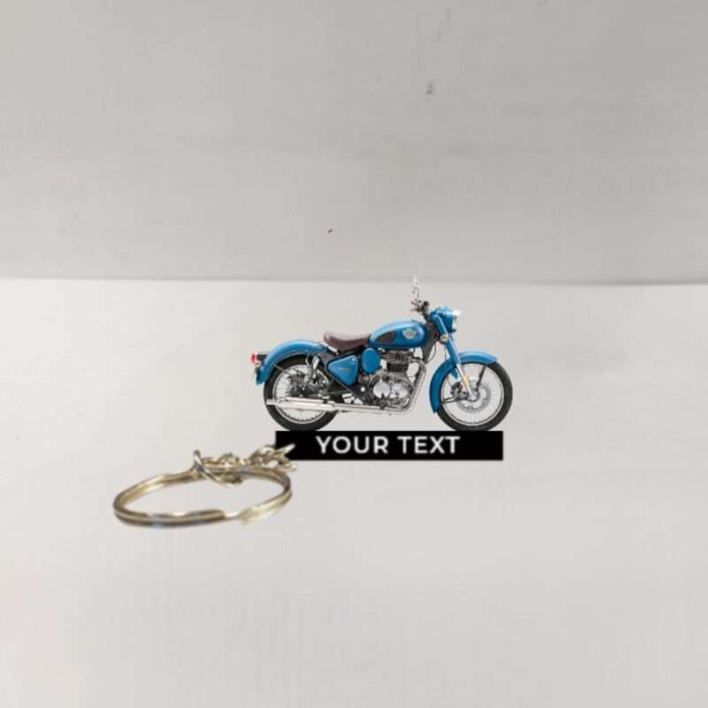 Customized Royal Enfield Classic 350 Jodhpur Blue Colorful Bike Shape Gel Number Plate Keychain