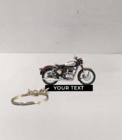 Customized Royal Enfield Classic 350 Medallion Bronze Colorful Bike Shape Gel Number Plate Keychain