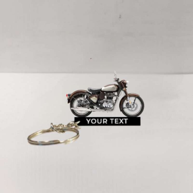 Customized Royal Enfield Classic 350 Medallion Bronze Colorful Bike Shape Gel Number Plate Keychain